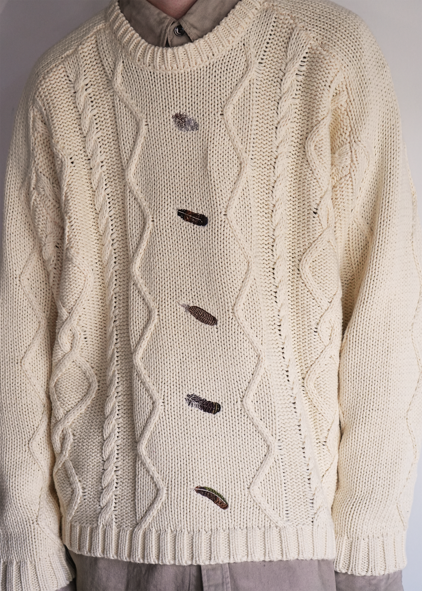 EMBROIDERY CABLE STITCH KNIT(OFF WHITE)