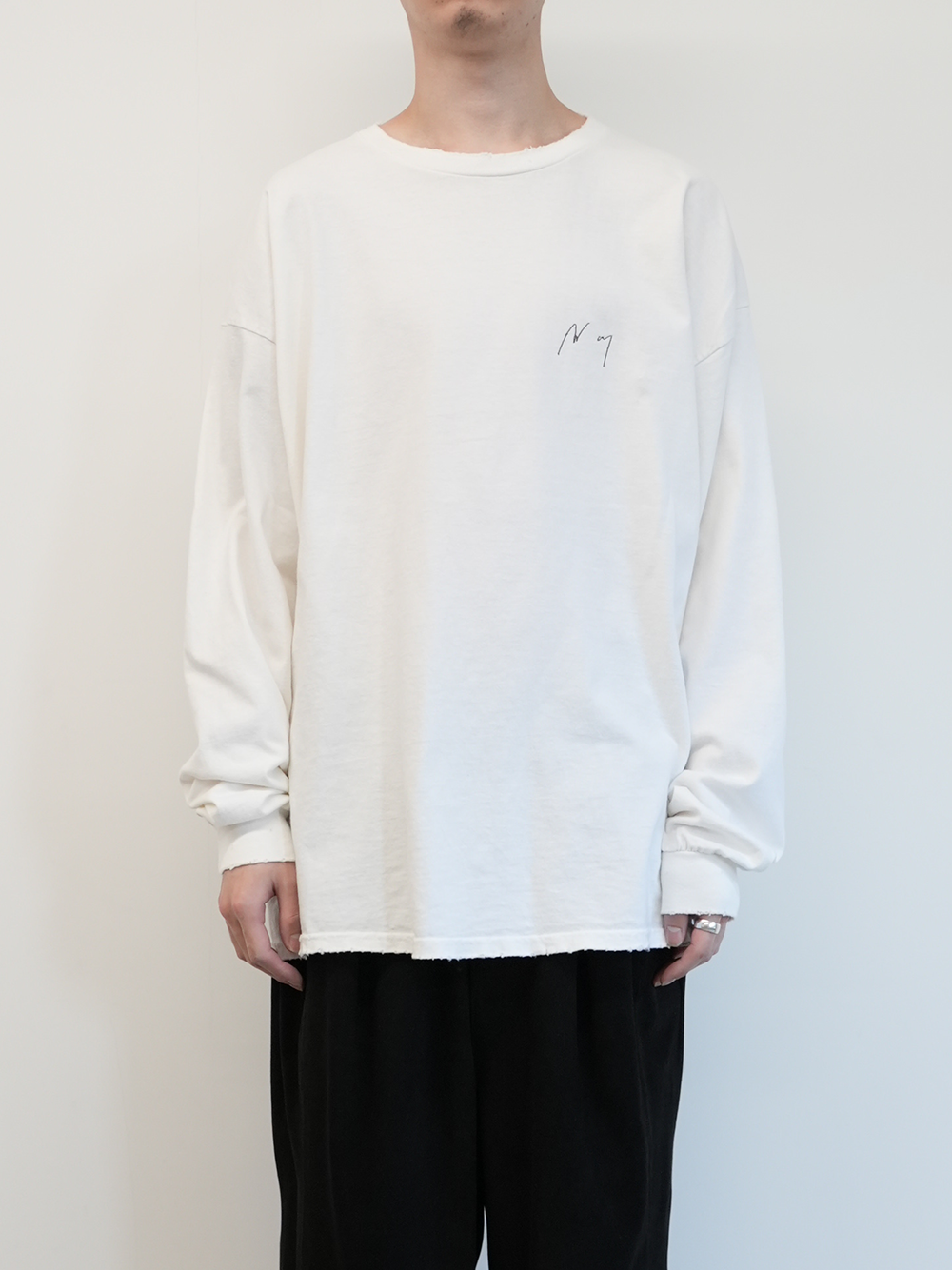 EMBROIDERY DYED LS T-SHIRT(WHITE)