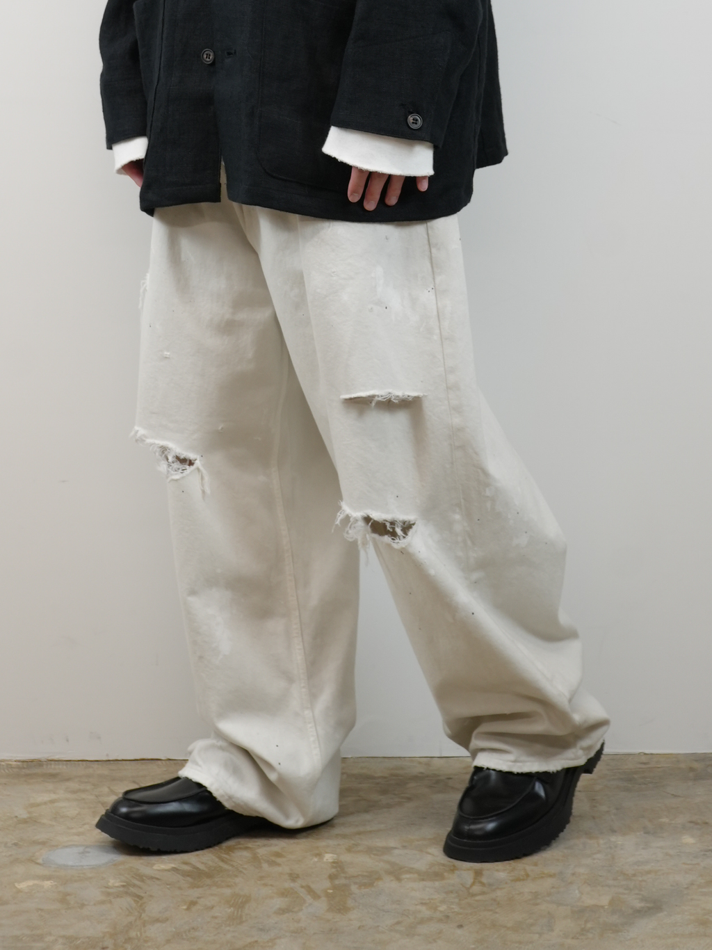 DAMAGE WIDE 5P DENIM PANTS(WHITE) – ANCELLM DAMAGE WIDE 5P DENIM PANTS(WHITE) – ANCELLM