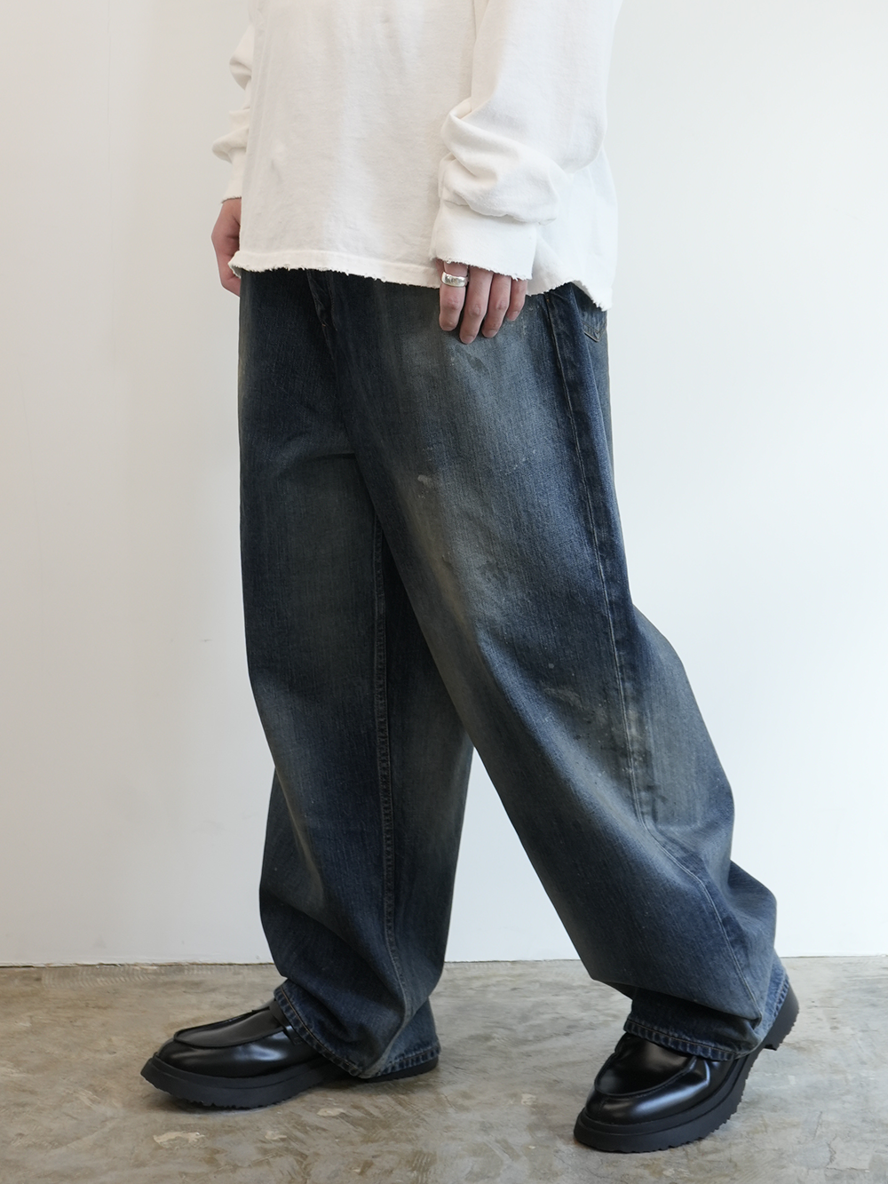 AGING WIDE 5P DENIM PANTS(INDIGO) – ANCELLM AGING WIDE 5P DENIM PANTS(INDIGO) – ANCELLM