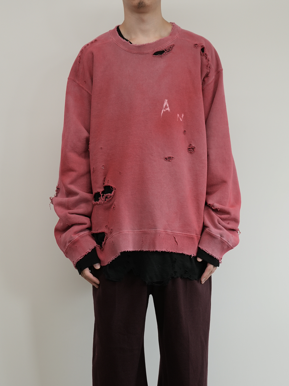 CRASH UNEVEN OVER SWEAT SHIRT(RED)