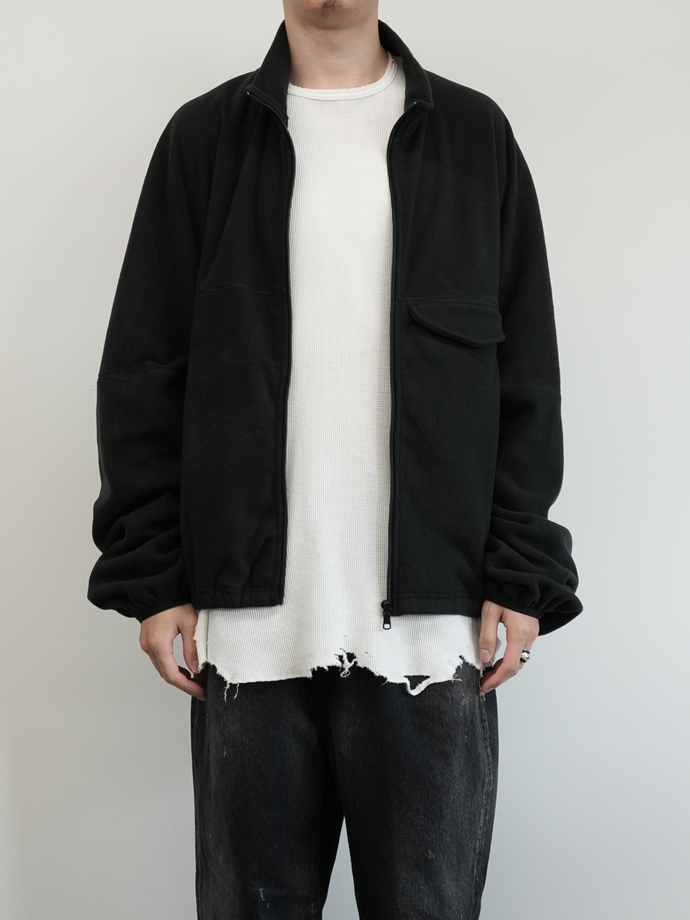 FLEECE SWITCHING JACKET(BLACK)