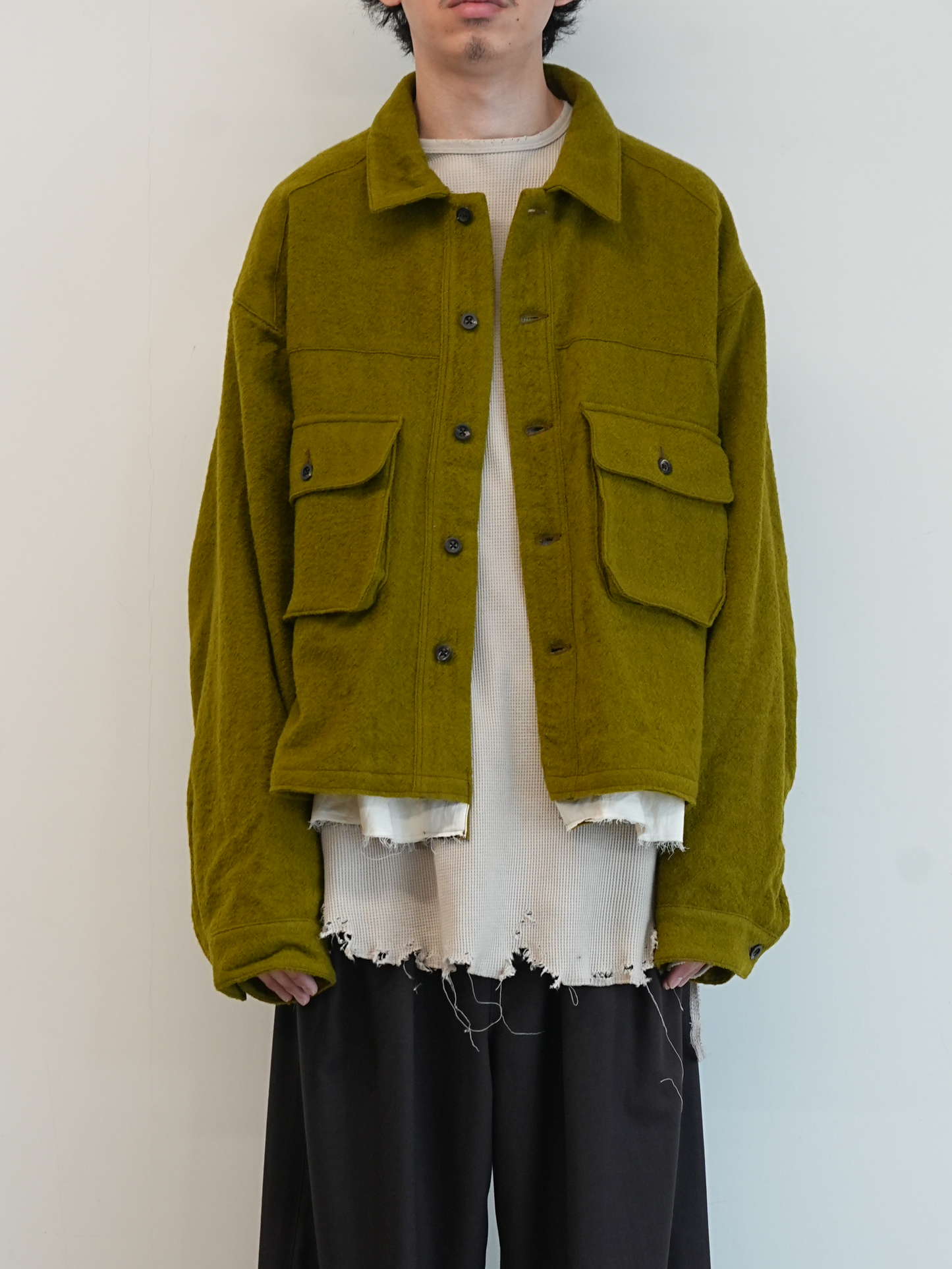 SHRINK WOOL LAYERING JACKET(OLIVE)