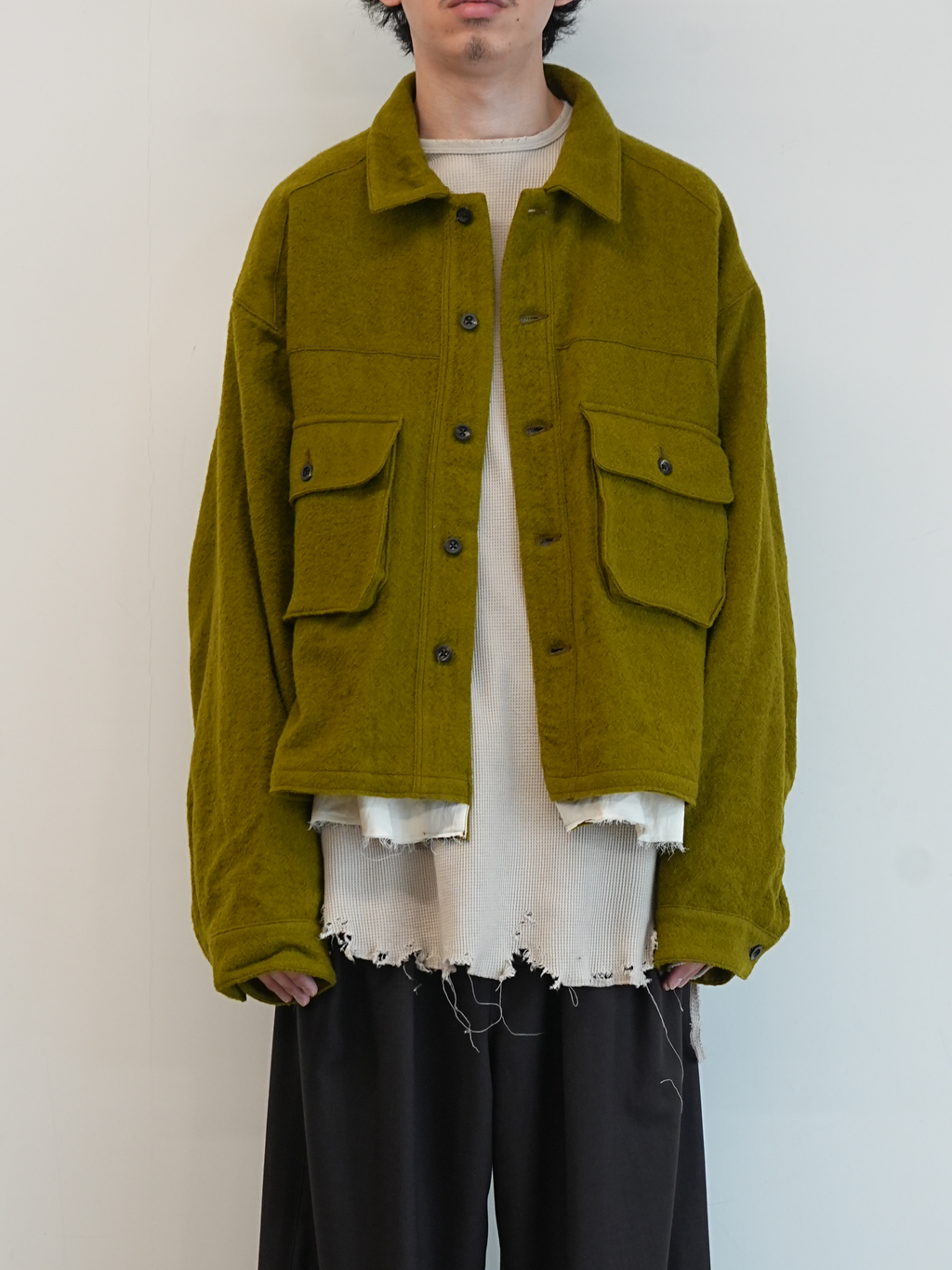 SHRINK WOOL LAYERING JACKET(OLIVE)