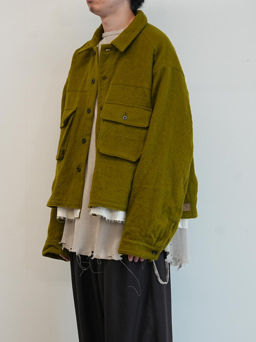 SHRINK WOOL LAYERING JACKET(OLIVE) – ANCELLM SHRINK WOOL LAYERING JACKET(OLIVE) – ANCELLM