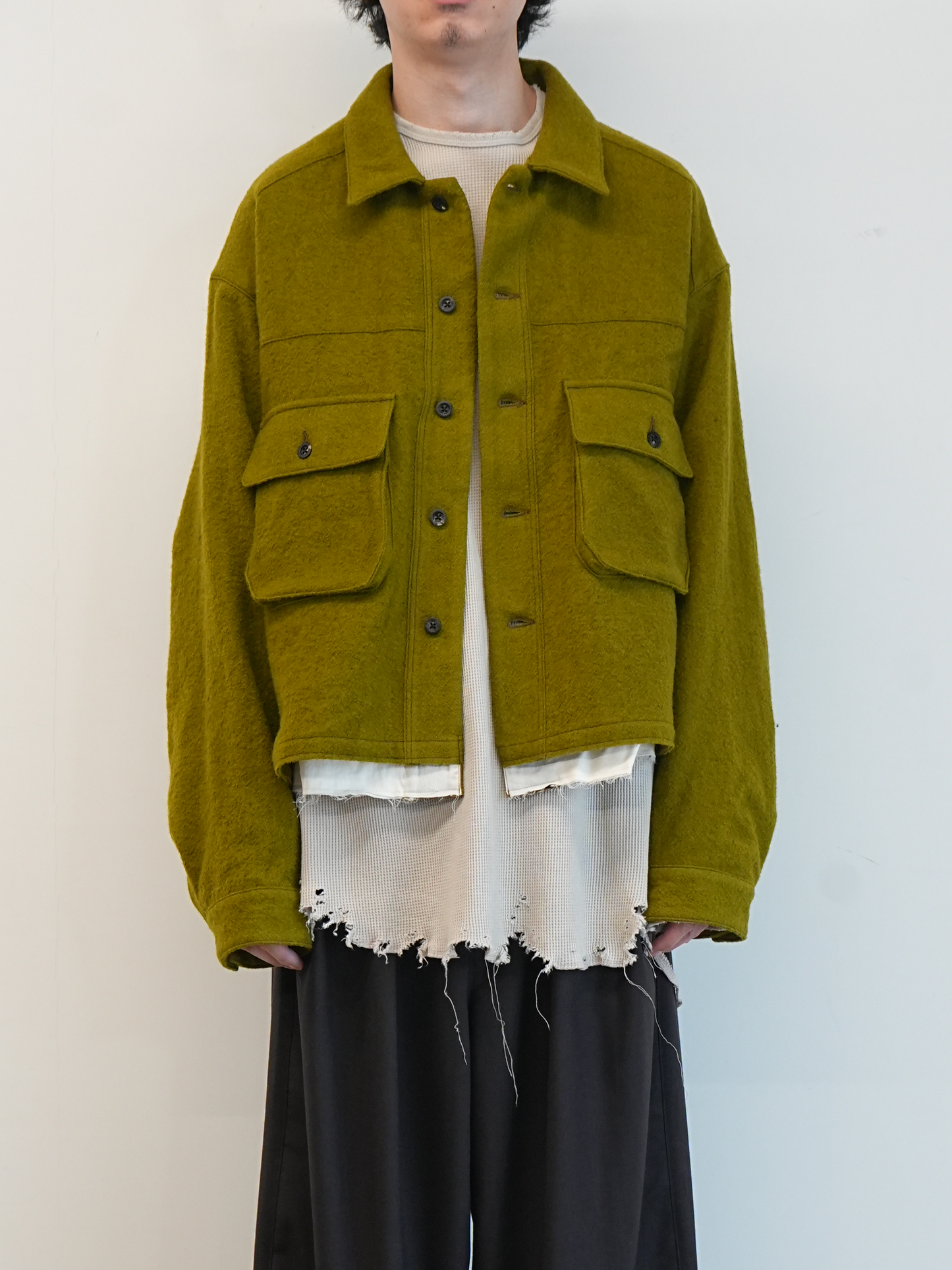 SHRINK WOOL LAYERING JACKET(OLIVE)
