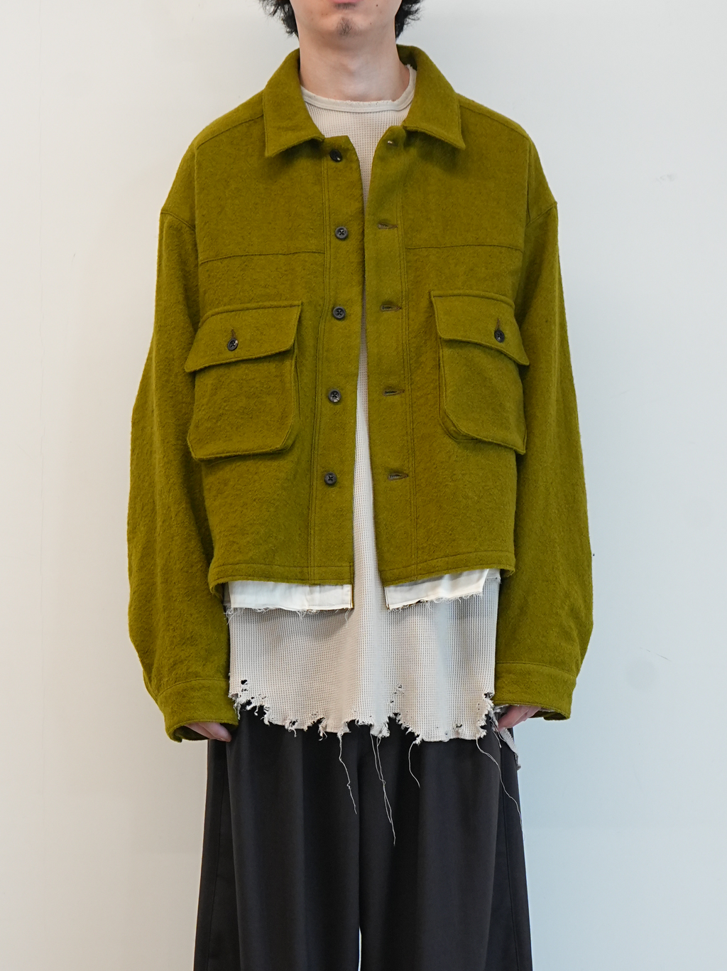 SHRINK WOOL LAYERING JACKET(OLIVE)