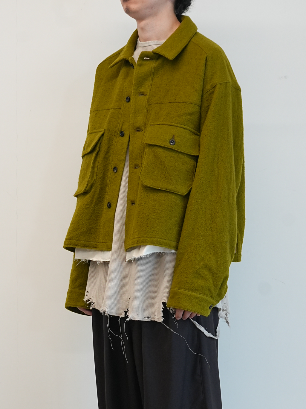 SHRINK WOOL LAYERING JACKET(OLIVE)