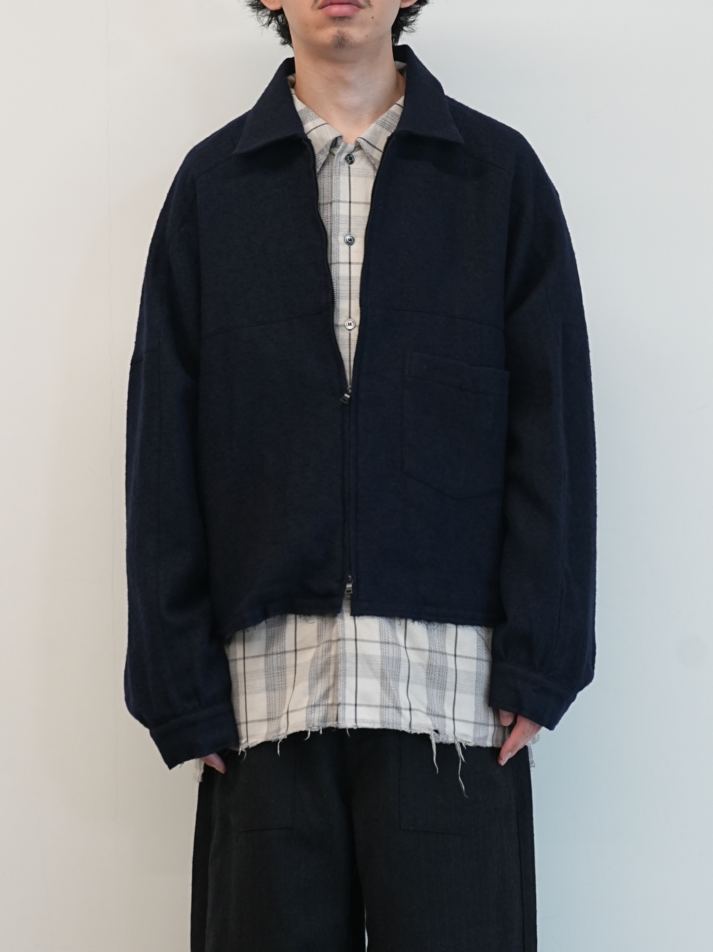 SHRINK WOOL SHORT ZIPUP SHIRT JACKET(NAVY)