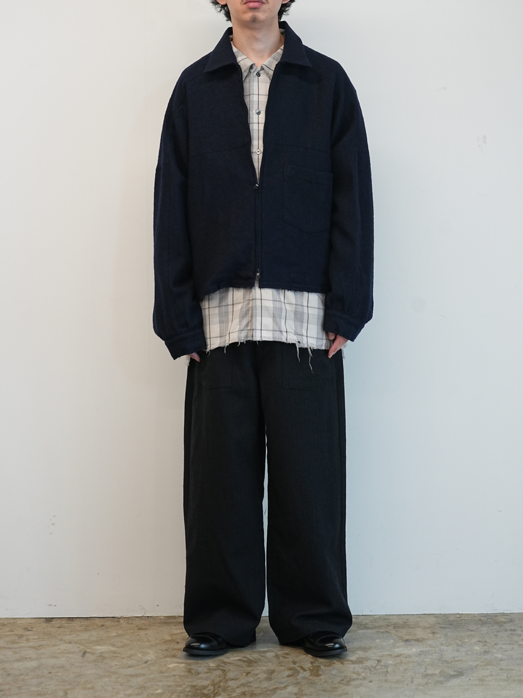 SHRINK WOOL SHORT ZIPUP SHIRT JACKET(NAVY)