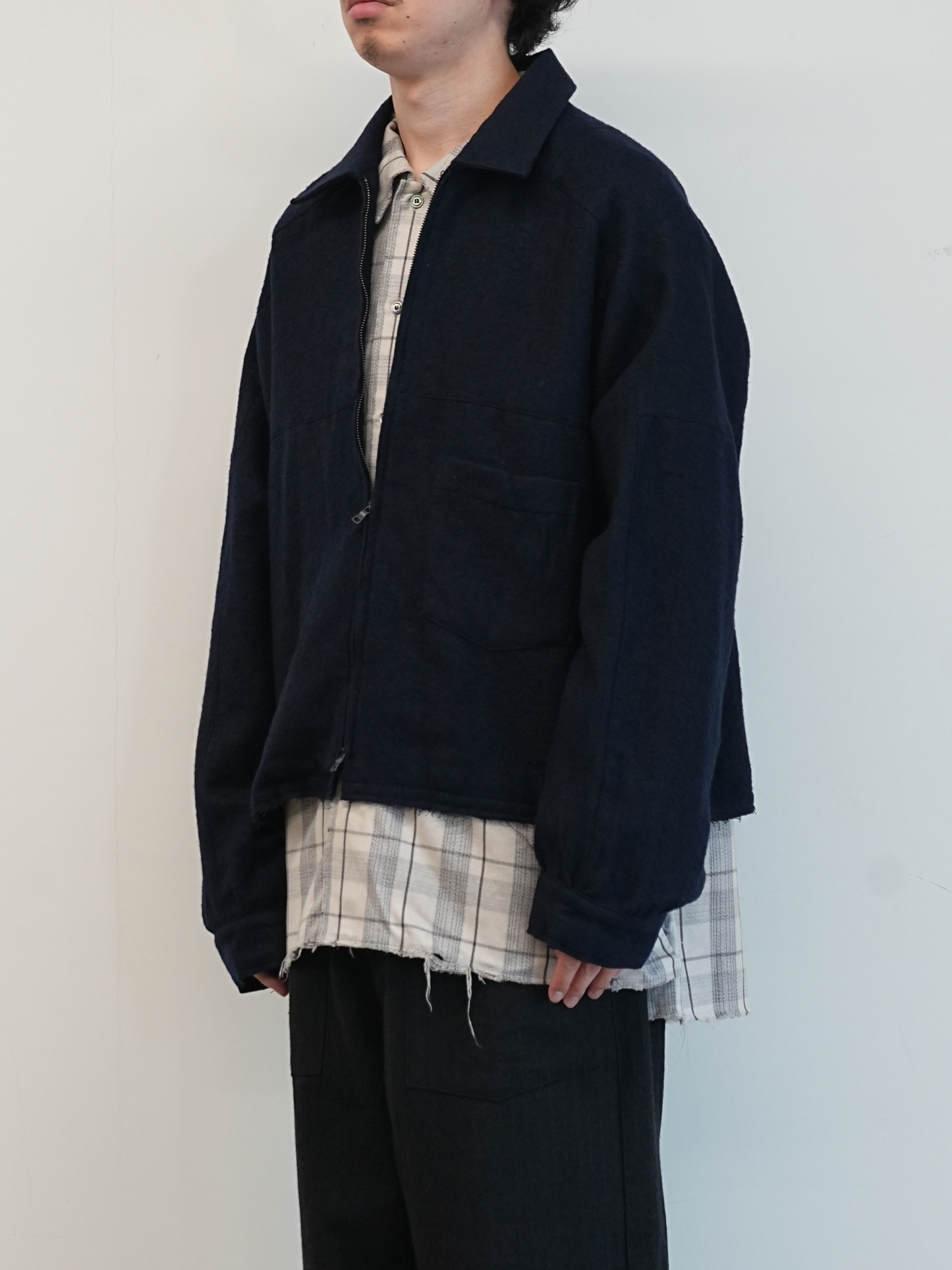 SHRINK WOOL SHORT ZIPUP SHIRT JACKET(NAVY)