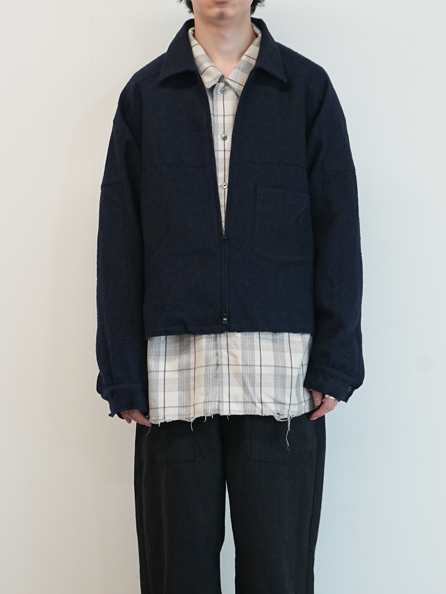 SHRINK WOOL SHORT ZIPUP SHIRT JACKET(NAVY)