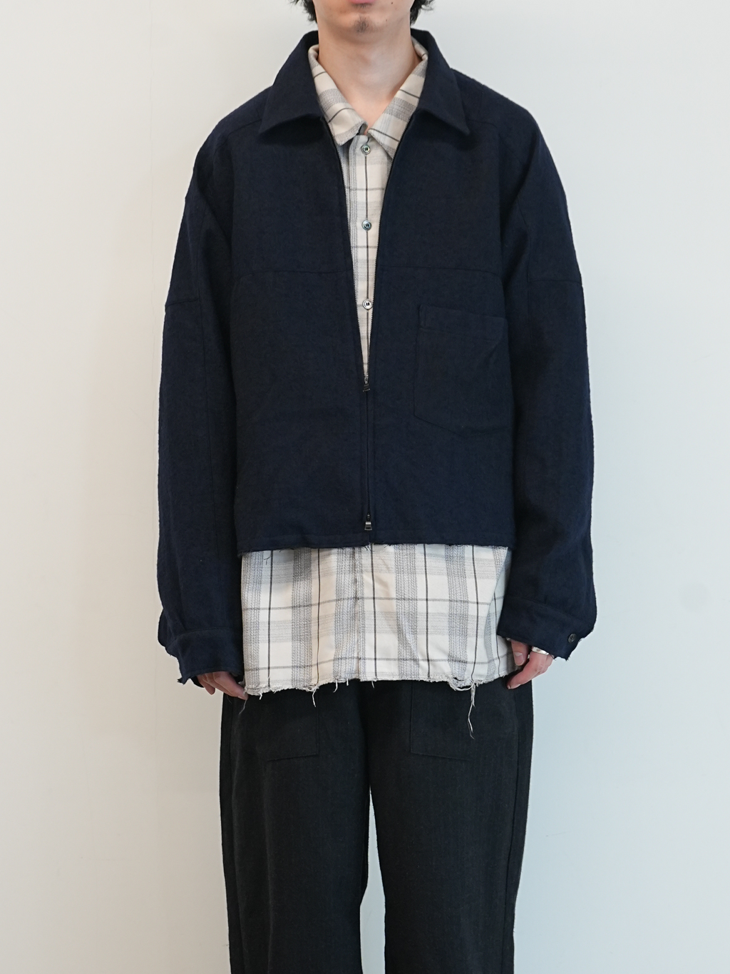 SHRINK WOOL SHORT ZIPUP SHIRT JACKET(NAVY)