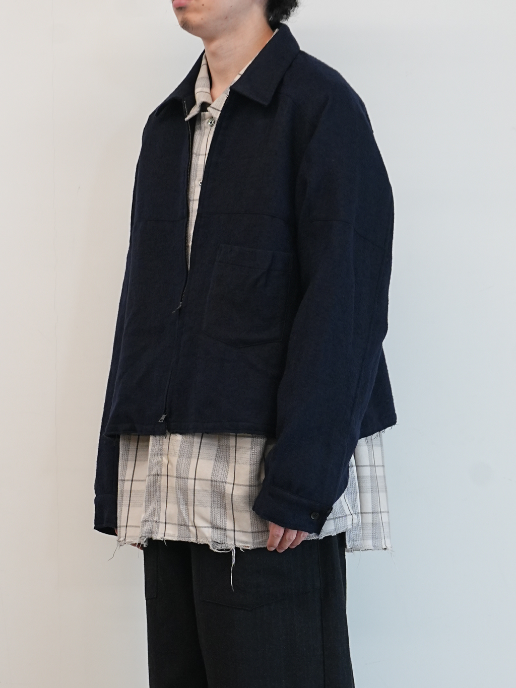 SHRINK WOOL SHORT ZIPUP SHIRT JACKET(NAVY)
