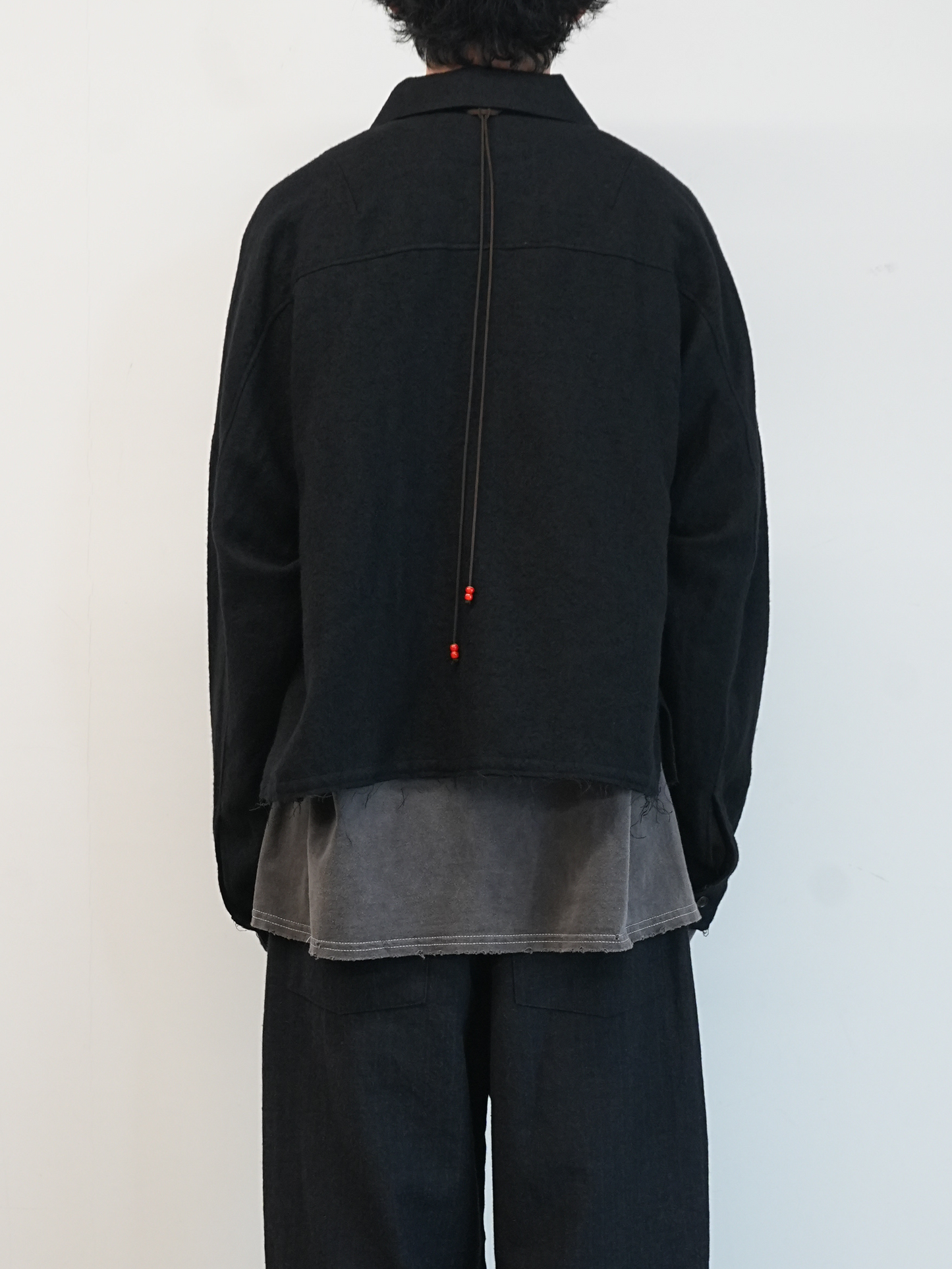 SHRINK WOOL SHORT ZIPUP SHIRT JACKET(BLACK)