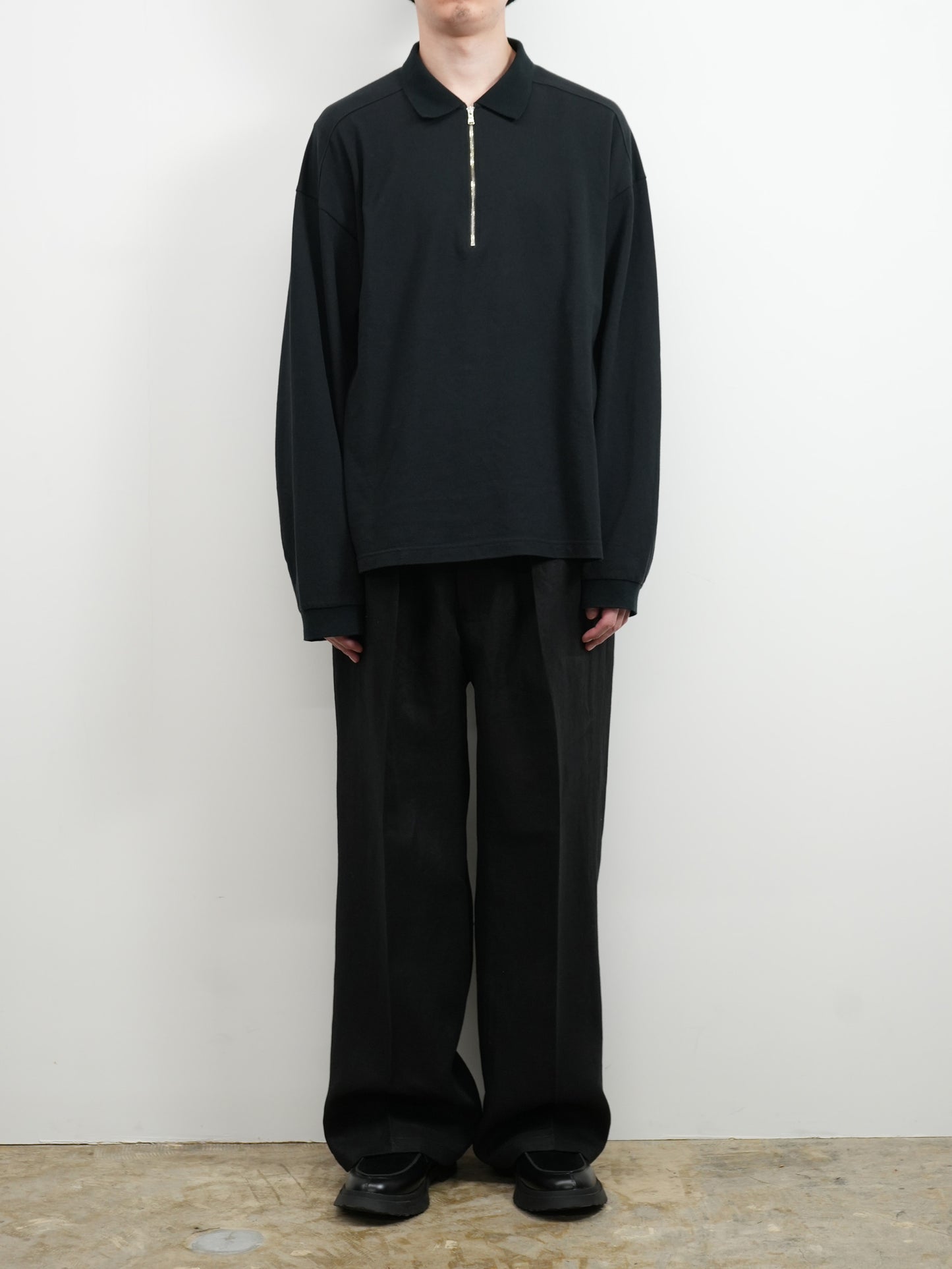 LINEN 2TUCK SLACKS(BLACK)