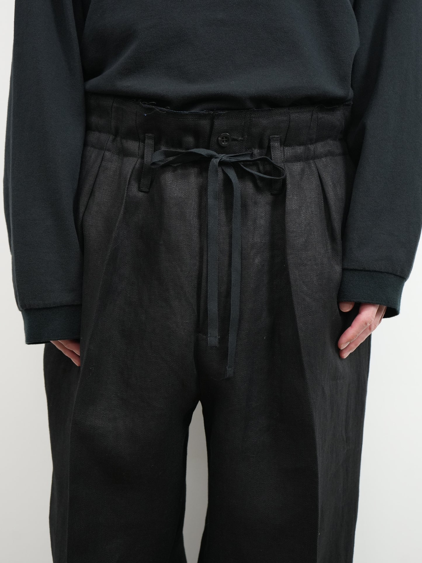 LINEN 2TUCK SLACKS(BLACK)