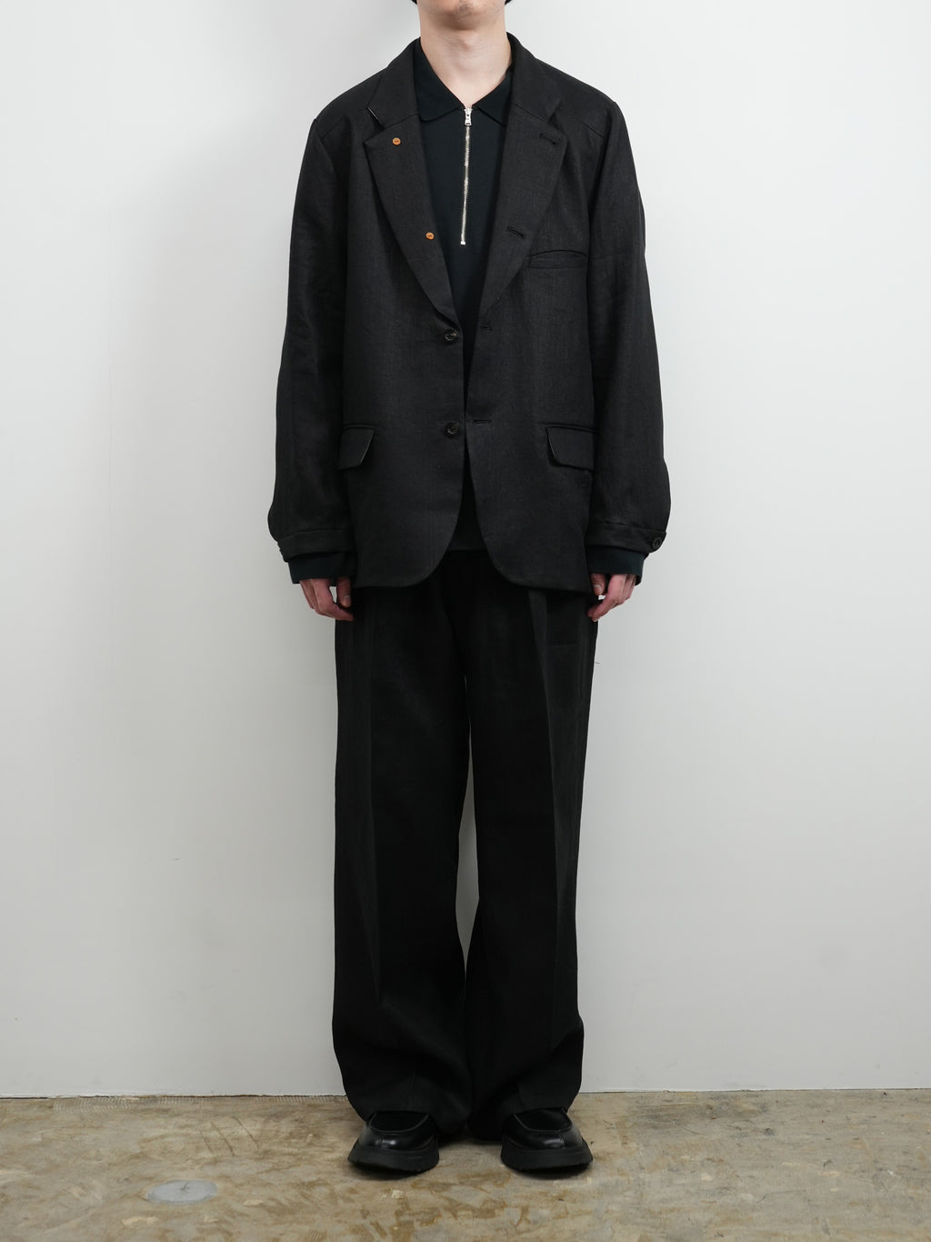 LINEN 2TUCK SLACKS(BLACK)