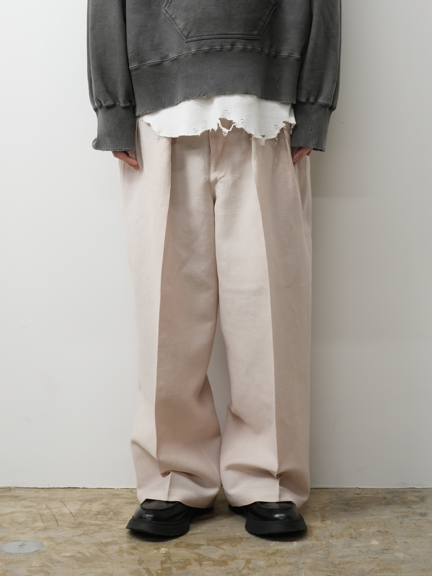 W/L WIDE EASY TUCK SLACKS(PINKBEIGE)