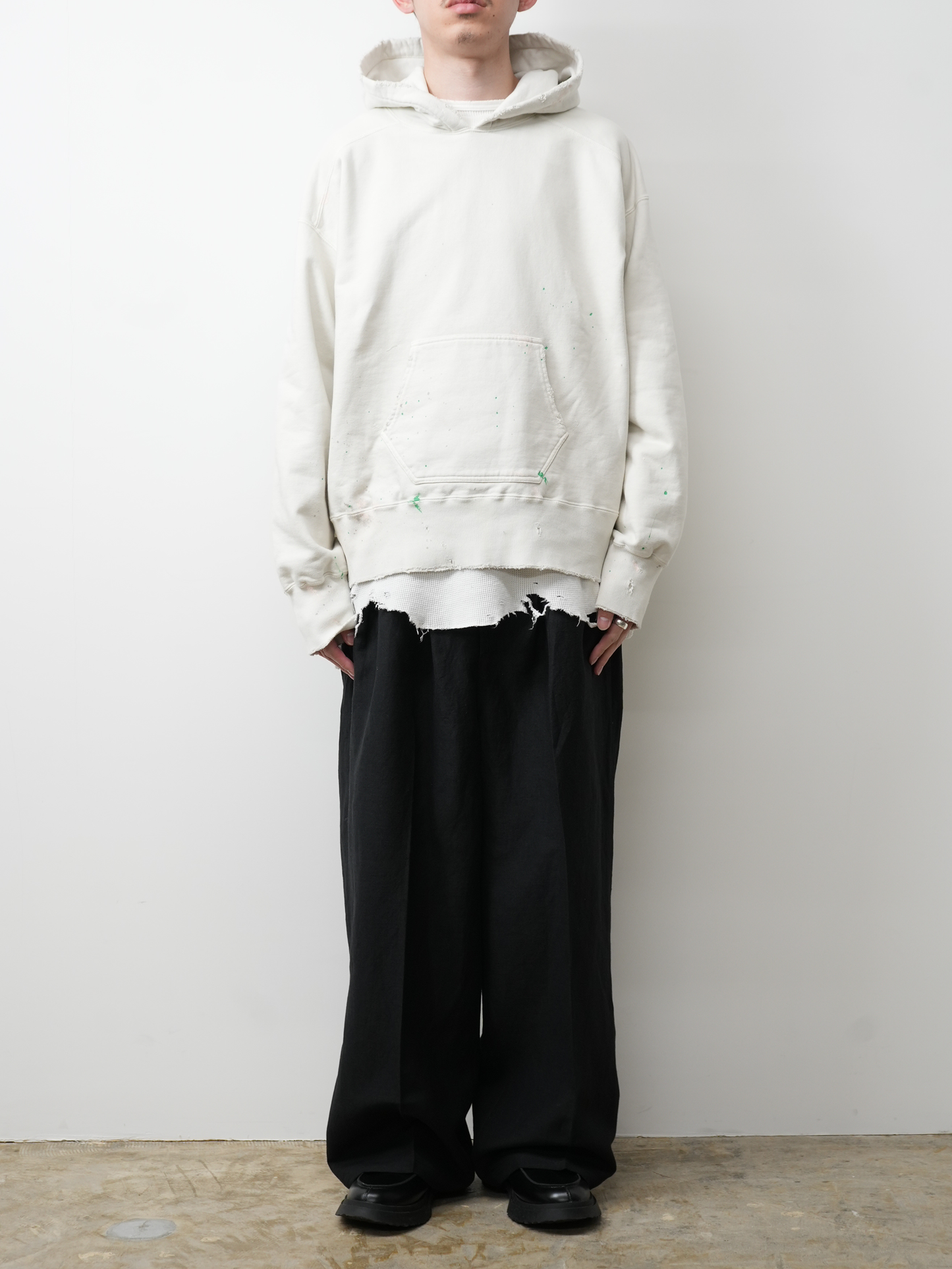 W/L WIDE EASY TUCK SLACKS(BLACK)