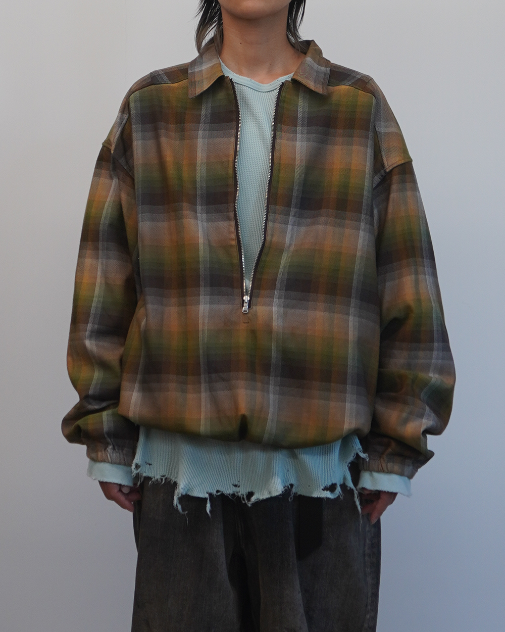 R/C CHECK PULL OVER SHIRT(BROWN/GREEN)