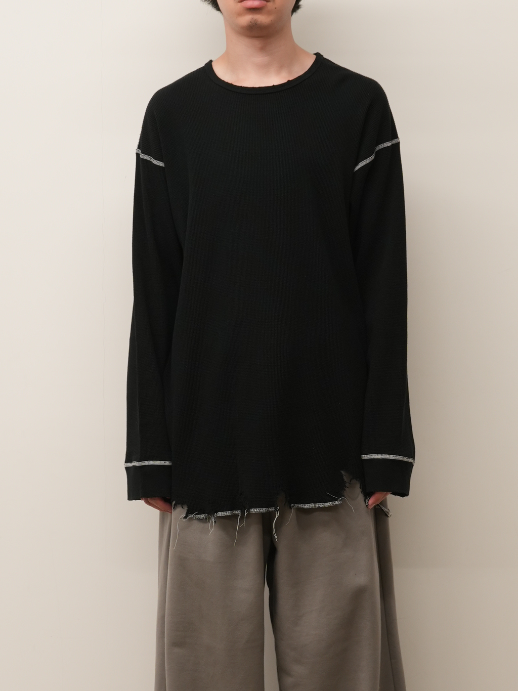 DAMAGE WAFFLE CREW LS T-SHIRT(BLACK) – ANCELLM DAMAGE WAFFLE CREW LS T-SHIRT(BLACK) – ANCELLM