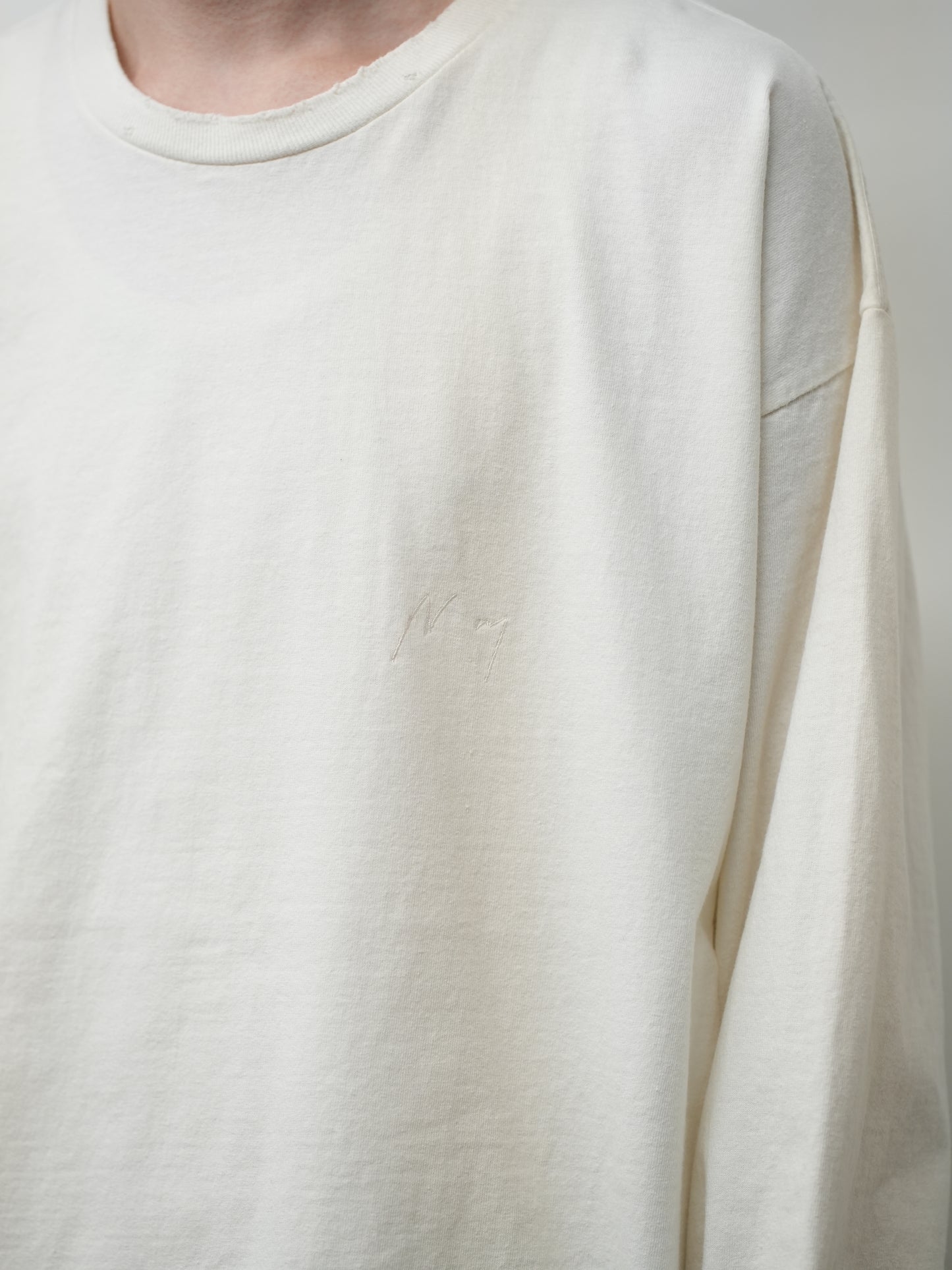EMBROIDERY DYED LS(WHITE)