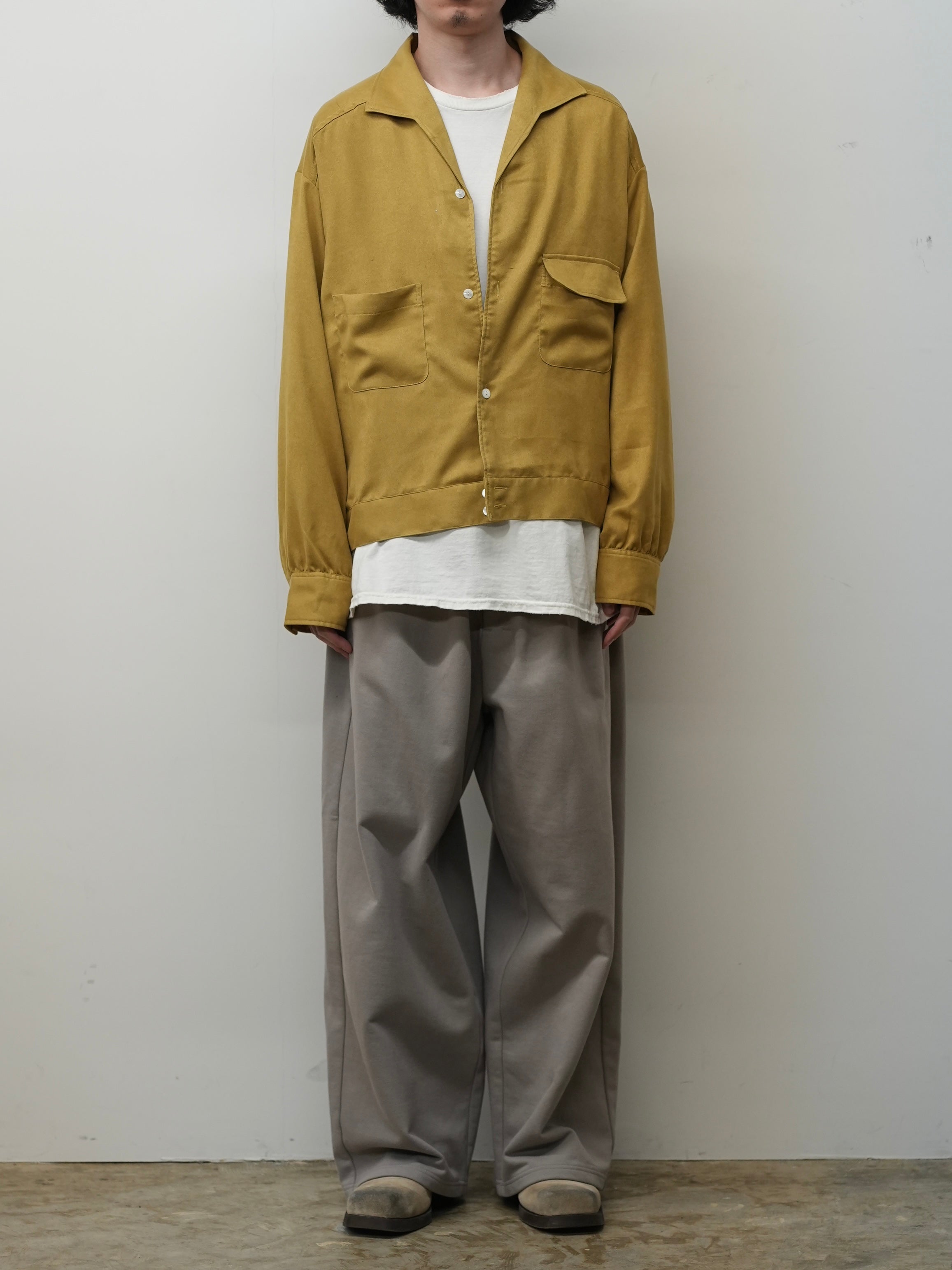 VEGAN SUEDE OPEN COLLAR SHIRT(YELLOW) – ANCELLM