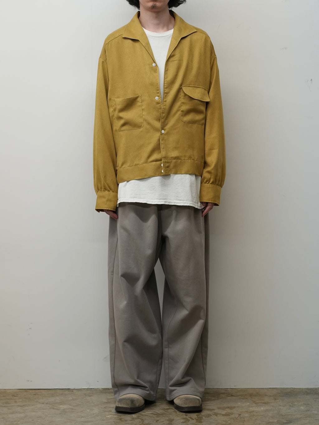 VEGAN SUEDE OPEN COLLAR SHIRT(YELLOW)