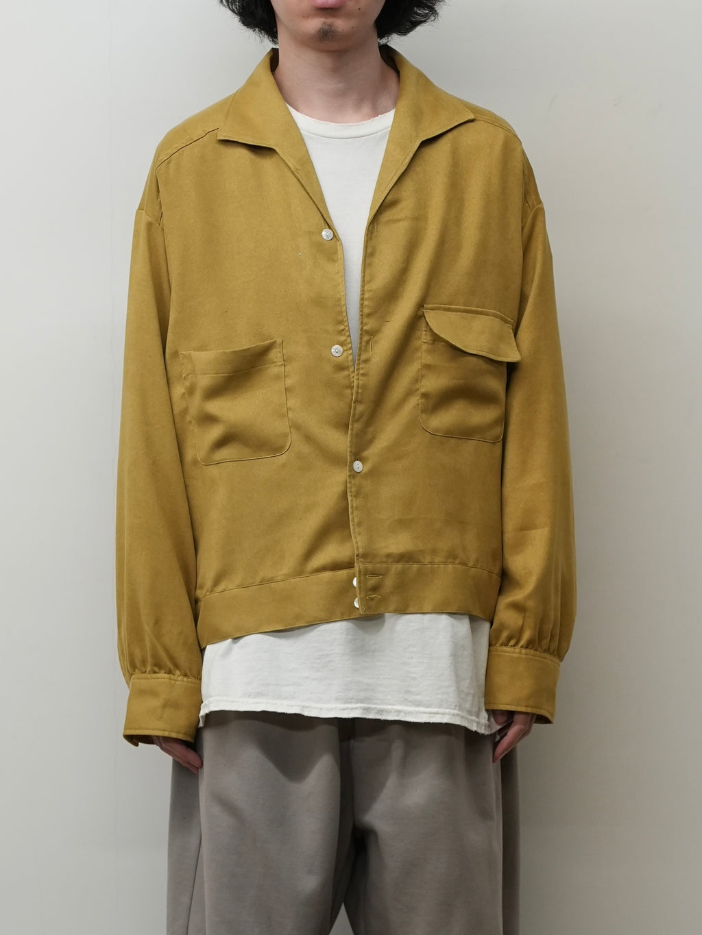 VEGAN SUEDE OPEN COLLAR SHIRT(YELLOW)