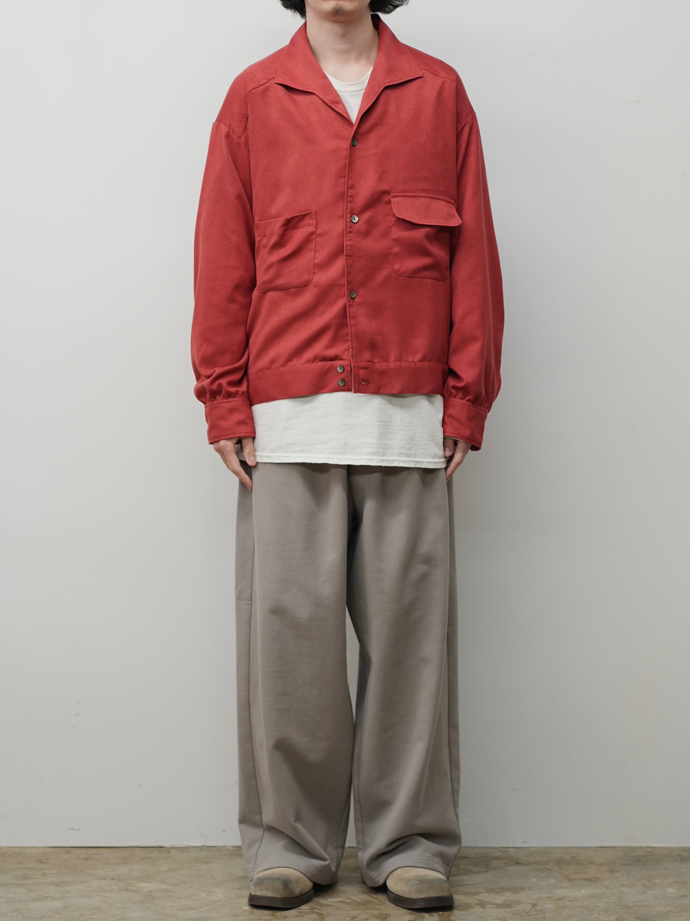 VEGAN SUEDE OPEN COLLAR SHIRT(RED) – ANCELLM