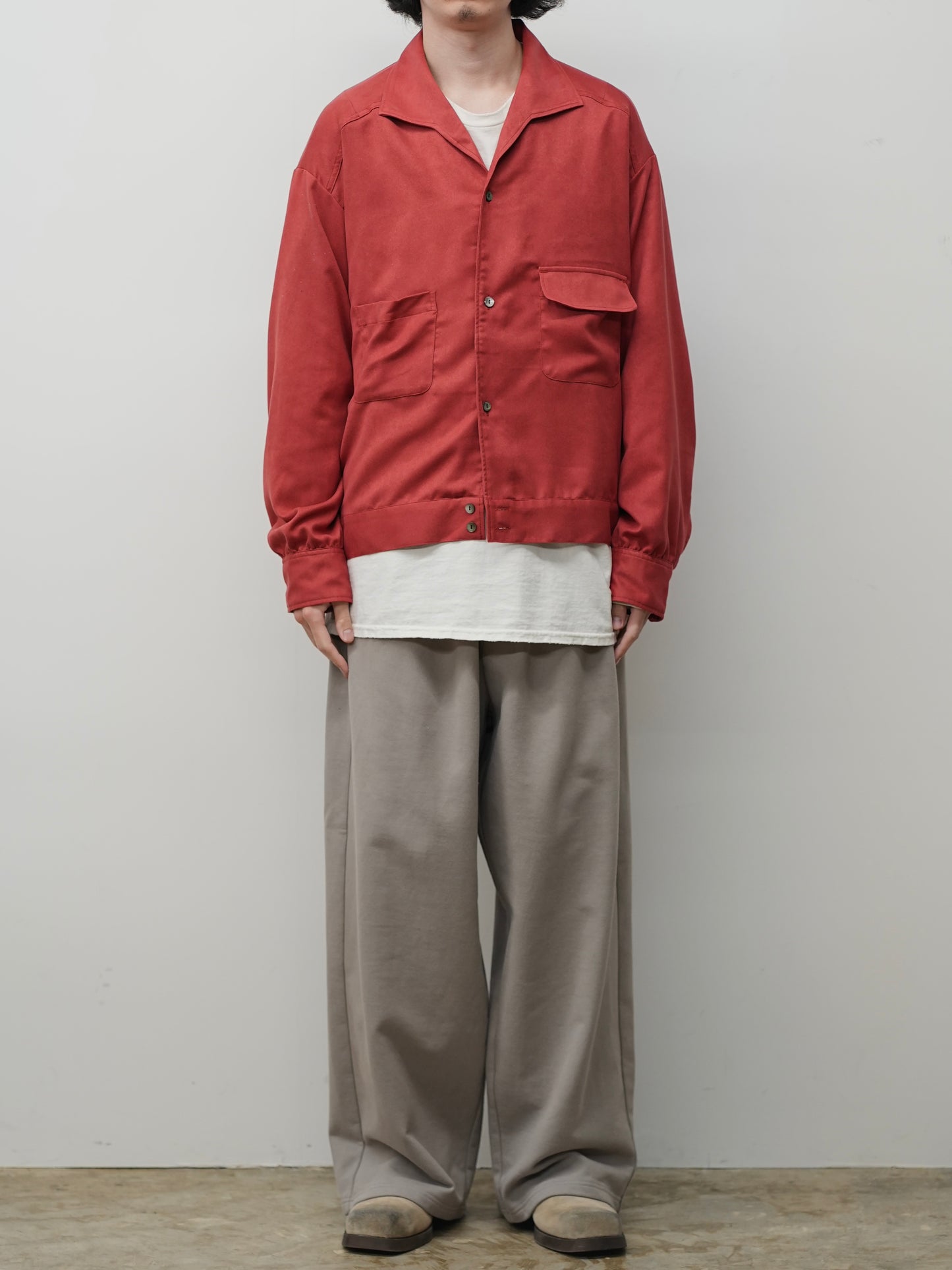 VEGAN SUEDE OPEN COLLAR SHIRT(RED)