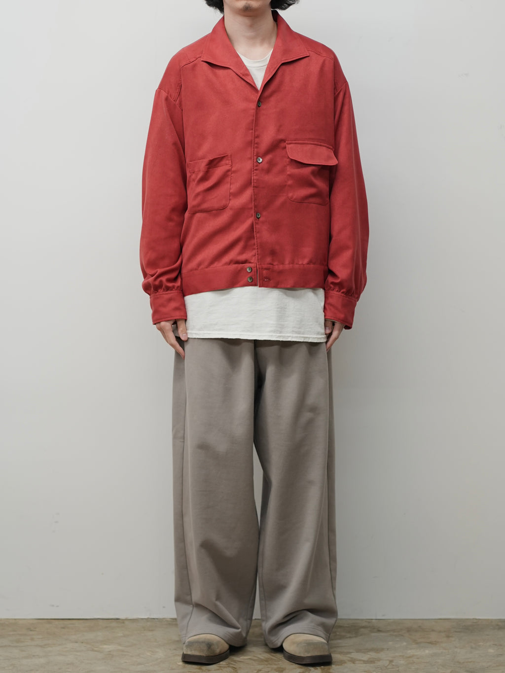 VEGAN SUEDE OPEN COLLAR SHIRT(RED)