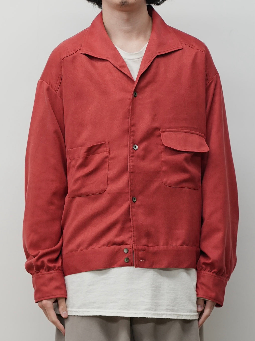 VEGAN SUEDE OPEN COLLAR SHIRT(RED)