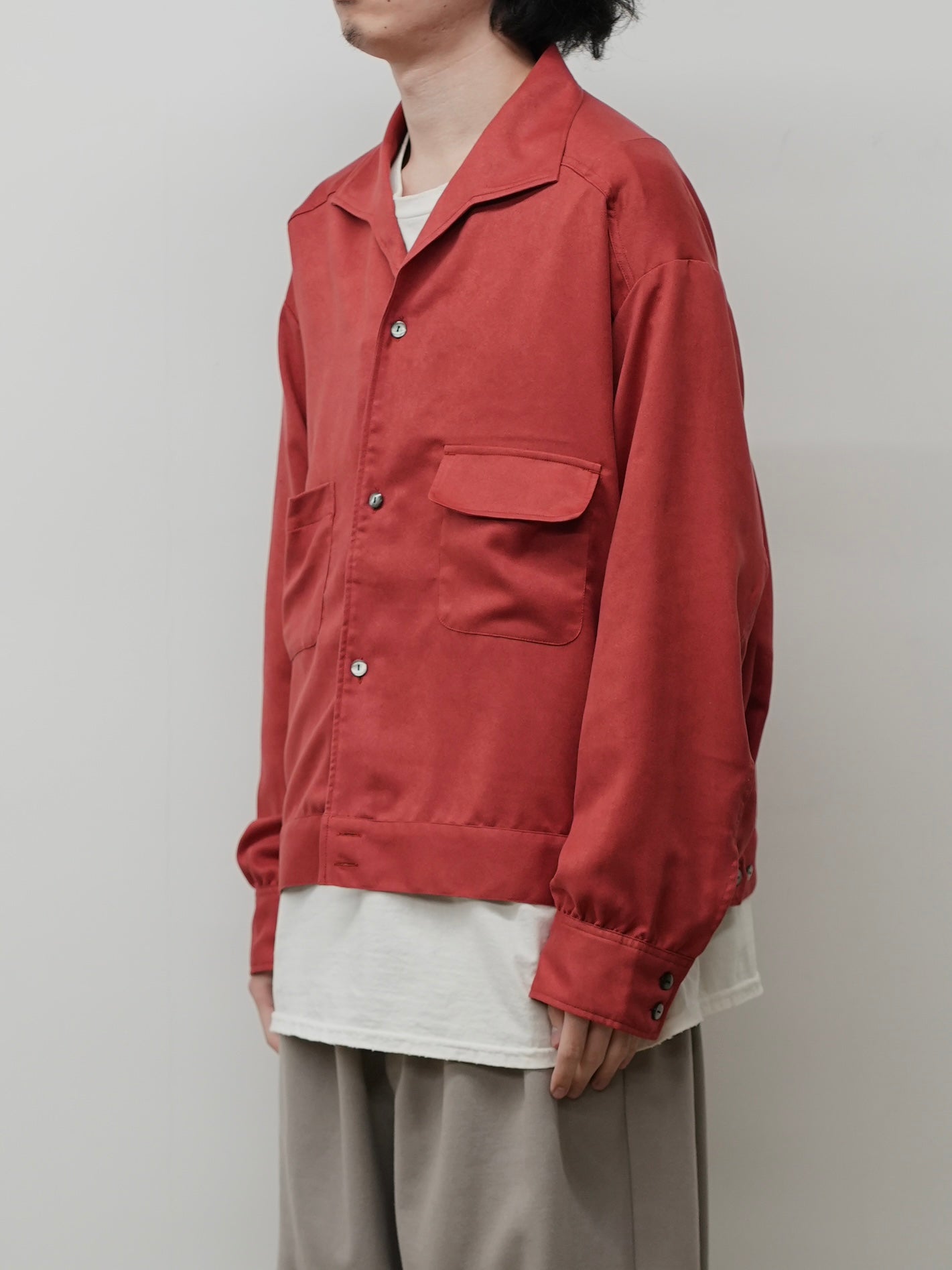 VEGAN SUEDE OPEN COLLAR SHIRT(RED)