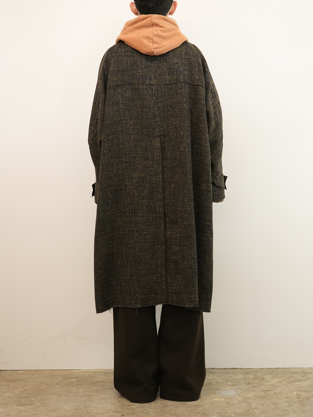 TWEED COLLARLESS COAT(BROWN)