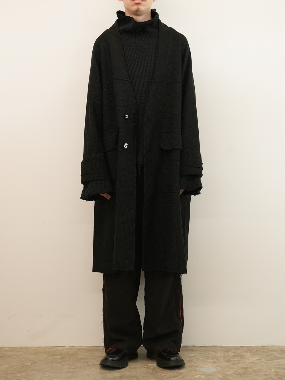 TWEED COLLARLESS COAT(BLACK)