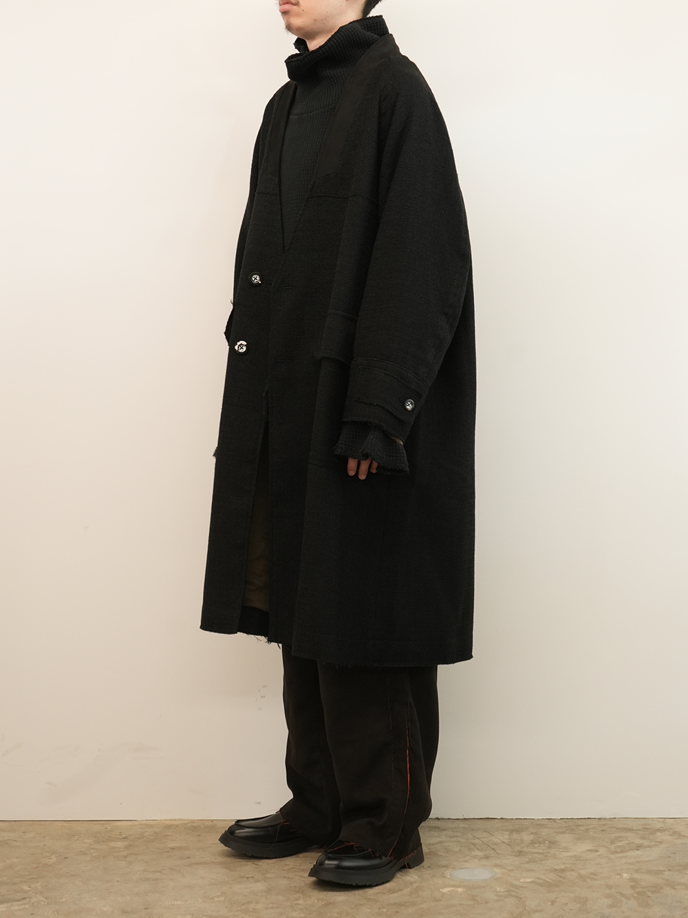 TWEED COLLARLESS COAT(BLACK)