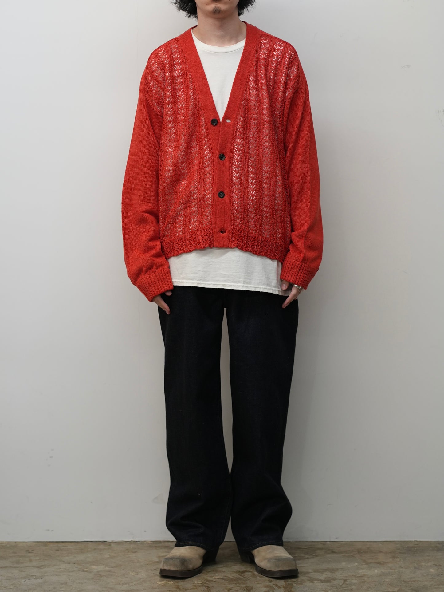 LACED KNIT CARDIGAN(RED)