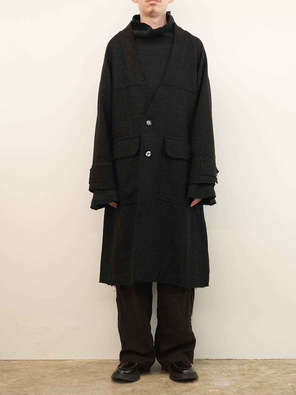 TWEED COLLARLESS COAT(BLACK)