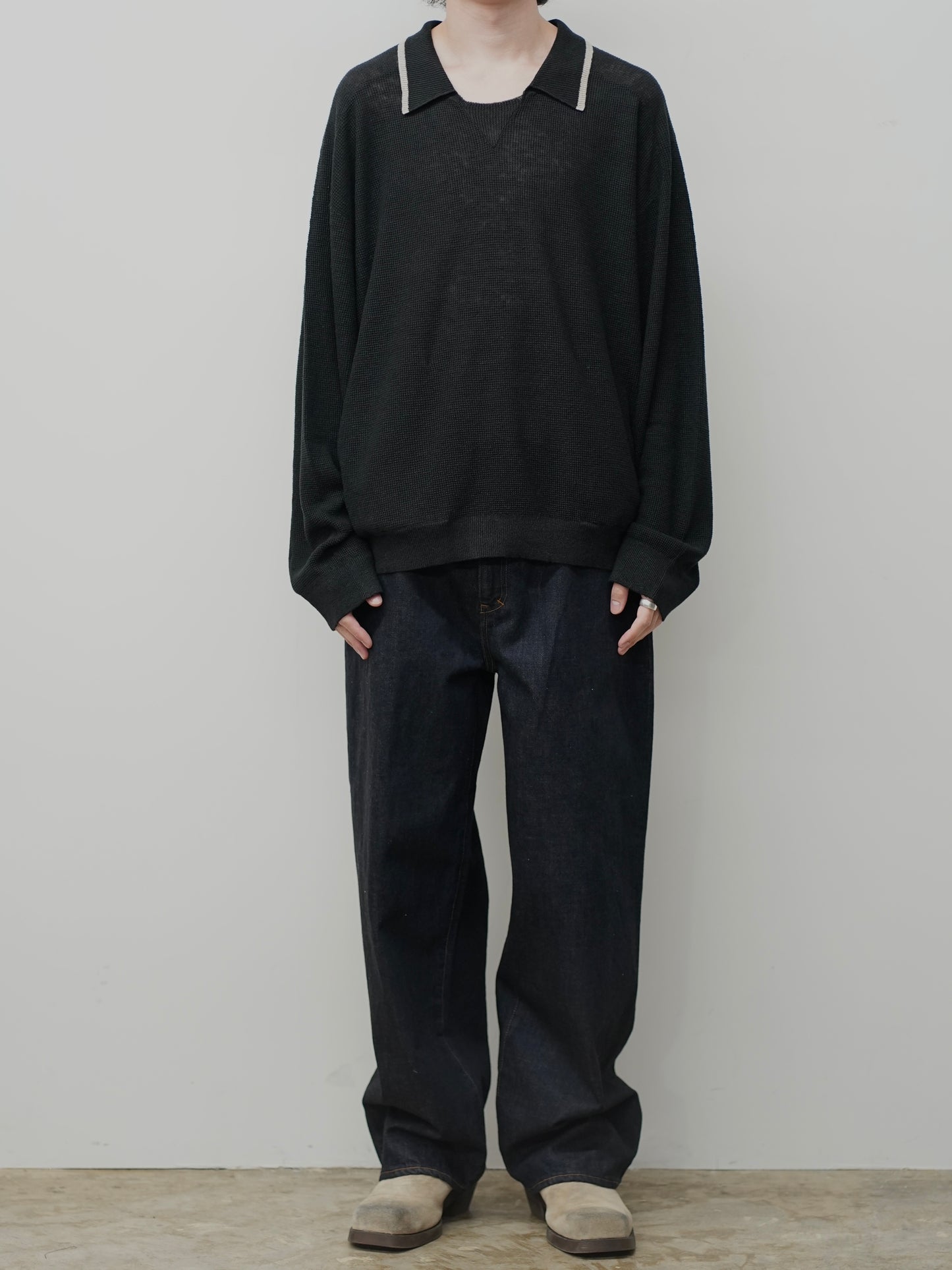 CONTRAST COLLAR KNIT(BLACK)