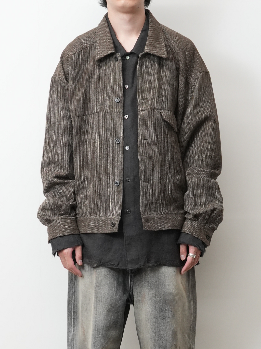 MELANGE WOOL WORK SHIRT BLOUSON(BROWN)