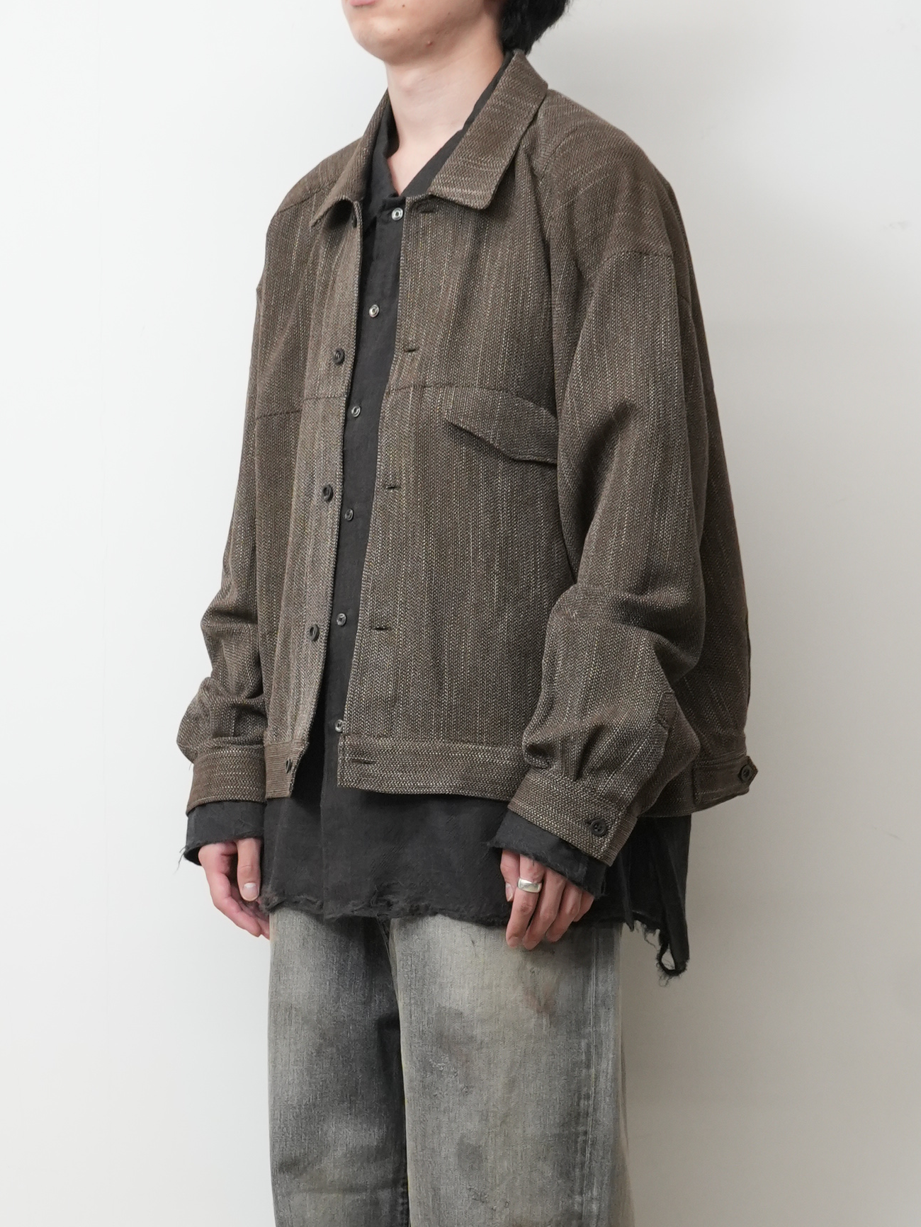 MELANGE WOOL WORK SHIRT BLOUSON(BROWN)