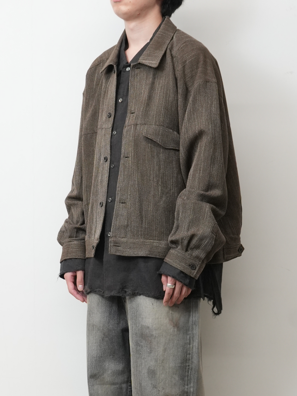 MELANGE WOOL WORK SHIRT BLOUSON(BROWN)