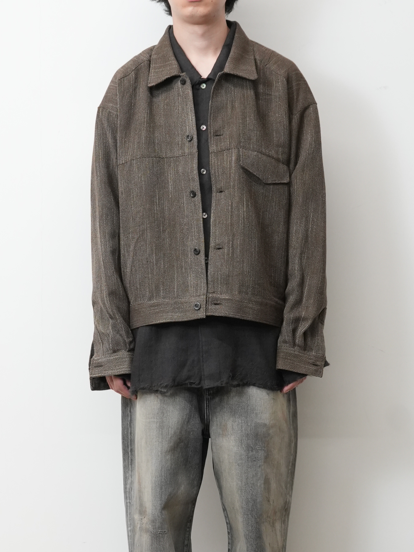 MELANGE WOOL WORK SHIRT BLOUSON(BROWN)
