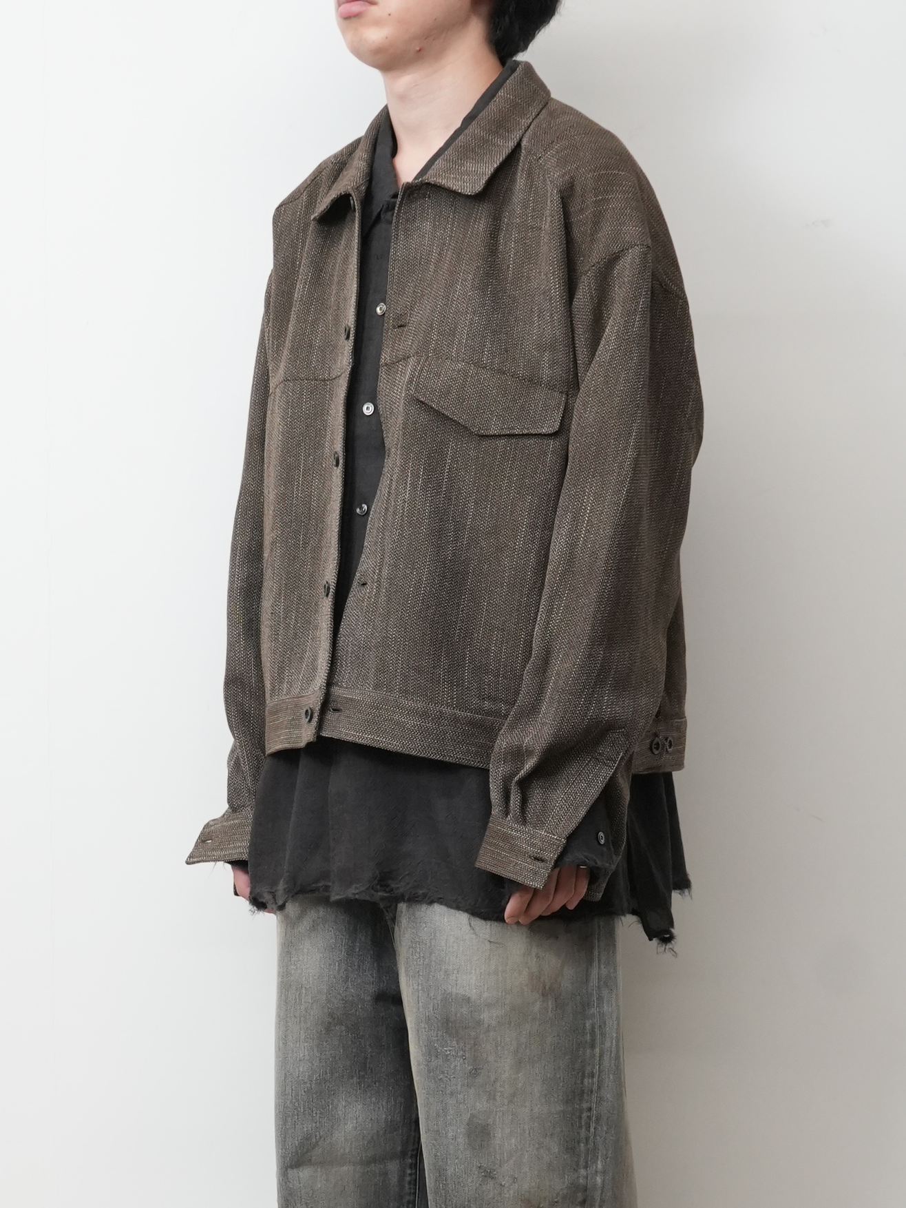 MELANGE WOOL WORK SHIRT BLOUSON(BROWN)