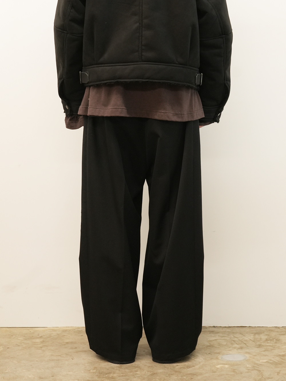 WOOL DAMAGE WIDE SLACKS(BLACK)