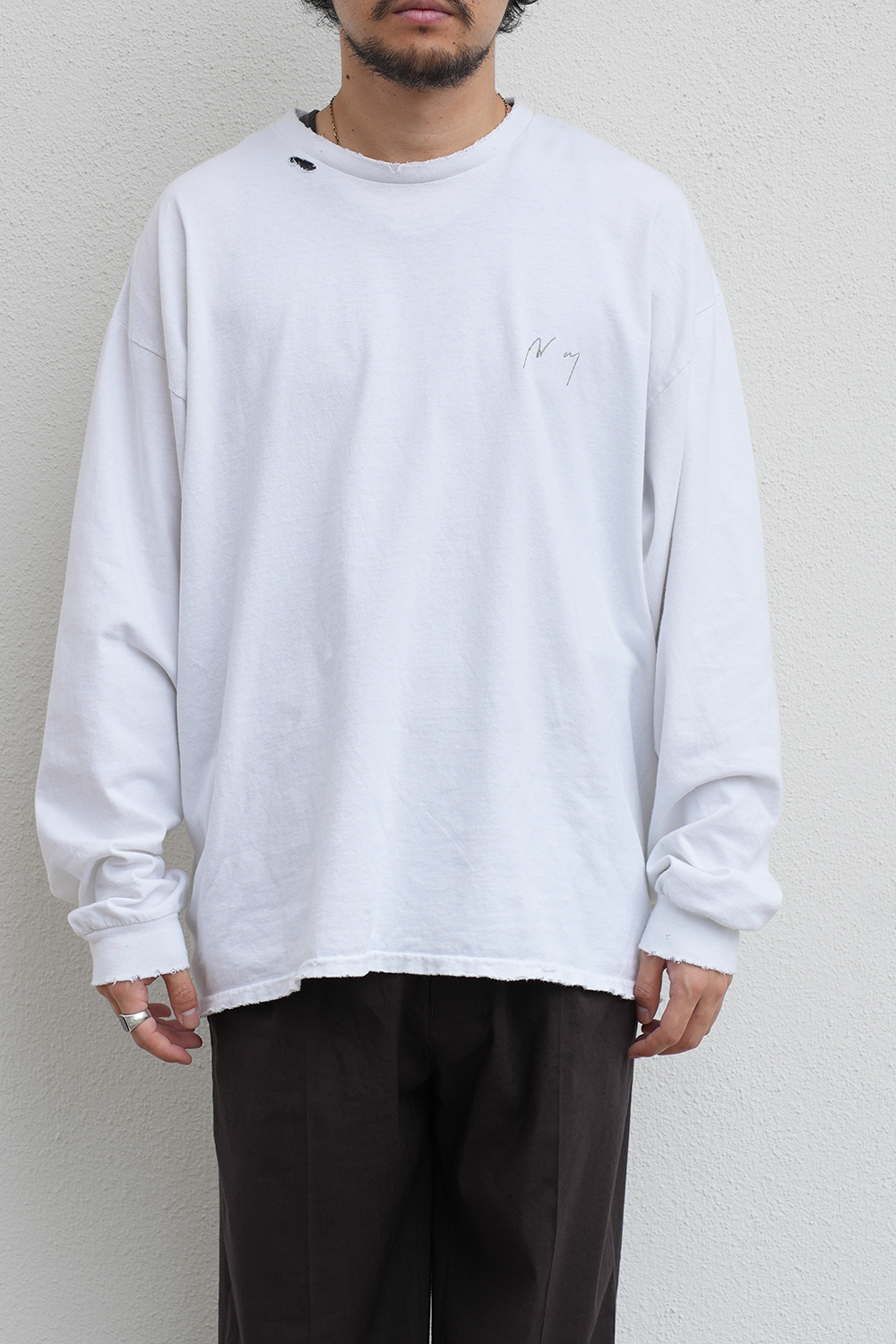 EMBROIDERY DYED LS T-SHIRT(WHITE)