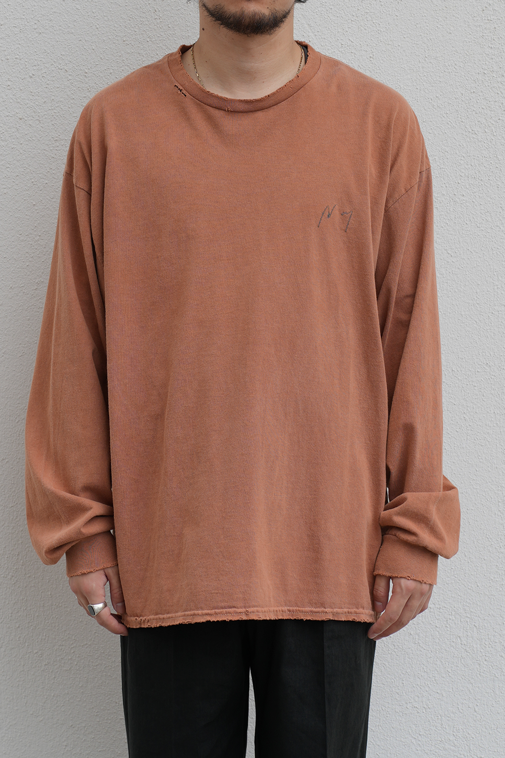 EMBROIDERY DYED LS T-SHIRT(TERRACOTTA)