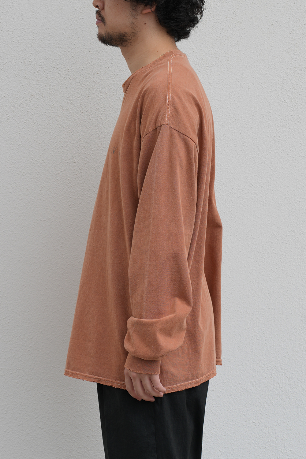 EMBROIDERY DYED LS T-SHIRT(TERRACOTTA)